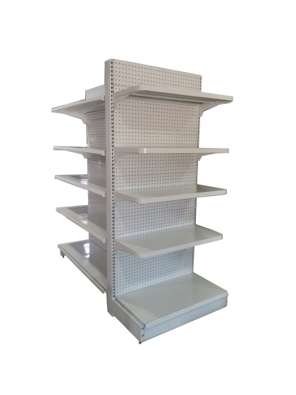 Estante tipo piramide central de exhibición 10 paños ajustables, CAPACIDAD 90 KG POR NIVEL, está hecho de metal recubierto en polvo