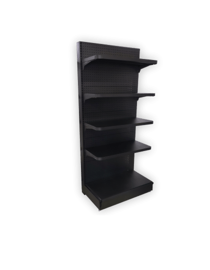 Estante tipo pirámide cabezal de exhibición 4 paños ajustables con espaldar de plafón para colgar ganchos